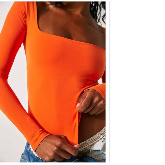 Free People Intimately Clean Top Square Neck Size M/L Orange - Picture 3 of 7
